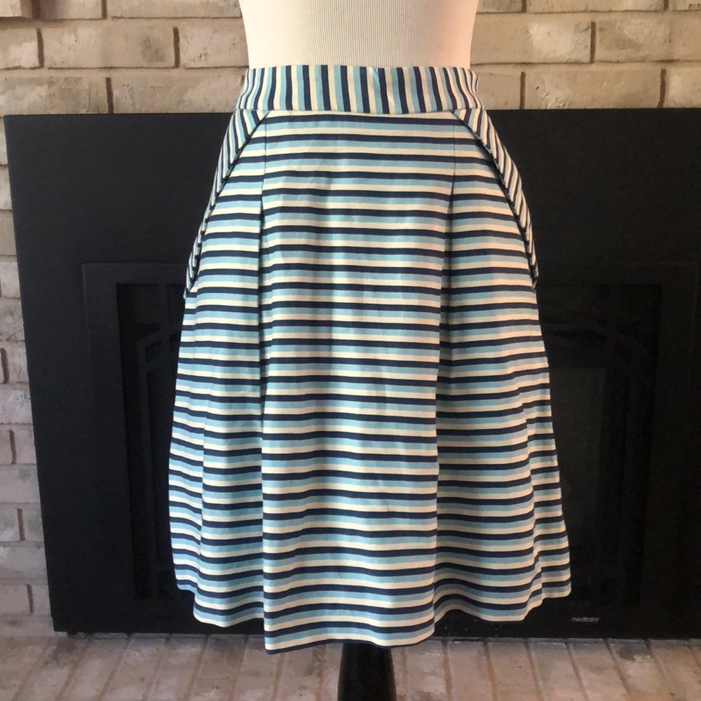 Pink Martini Blue White Stripe Front Pleats Pockets Skirt size Large
